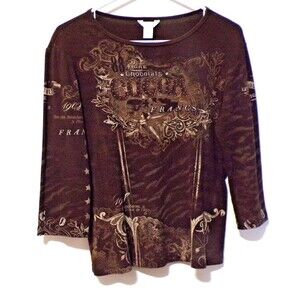 Christopher & Banks Choca 3/4" Sleeves T-Shirt Size M Very Nice Brown